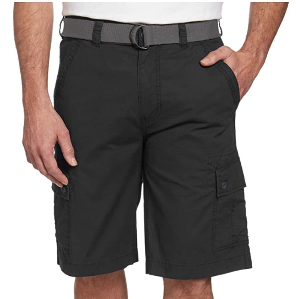 Men's Cotton Cargo Shorts Multiple Pockets Belt Casual Lose Fit Black / Grey Bel